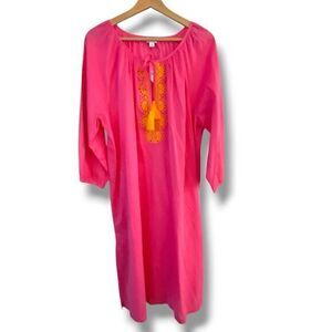 J.Crew Womens Embroidered Cotton Tunic Cover-Up Large Pink Tasseled New Vacation